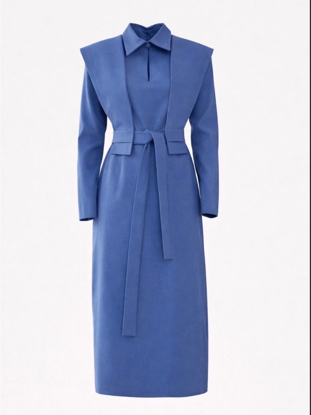 Julia Allert, NWT Belted Long-Sleeve Midi Dress in Blue